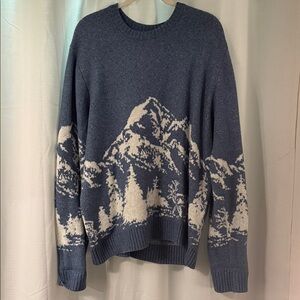 Old Navy Blue Crewneck Sweater with White Mountain Motif